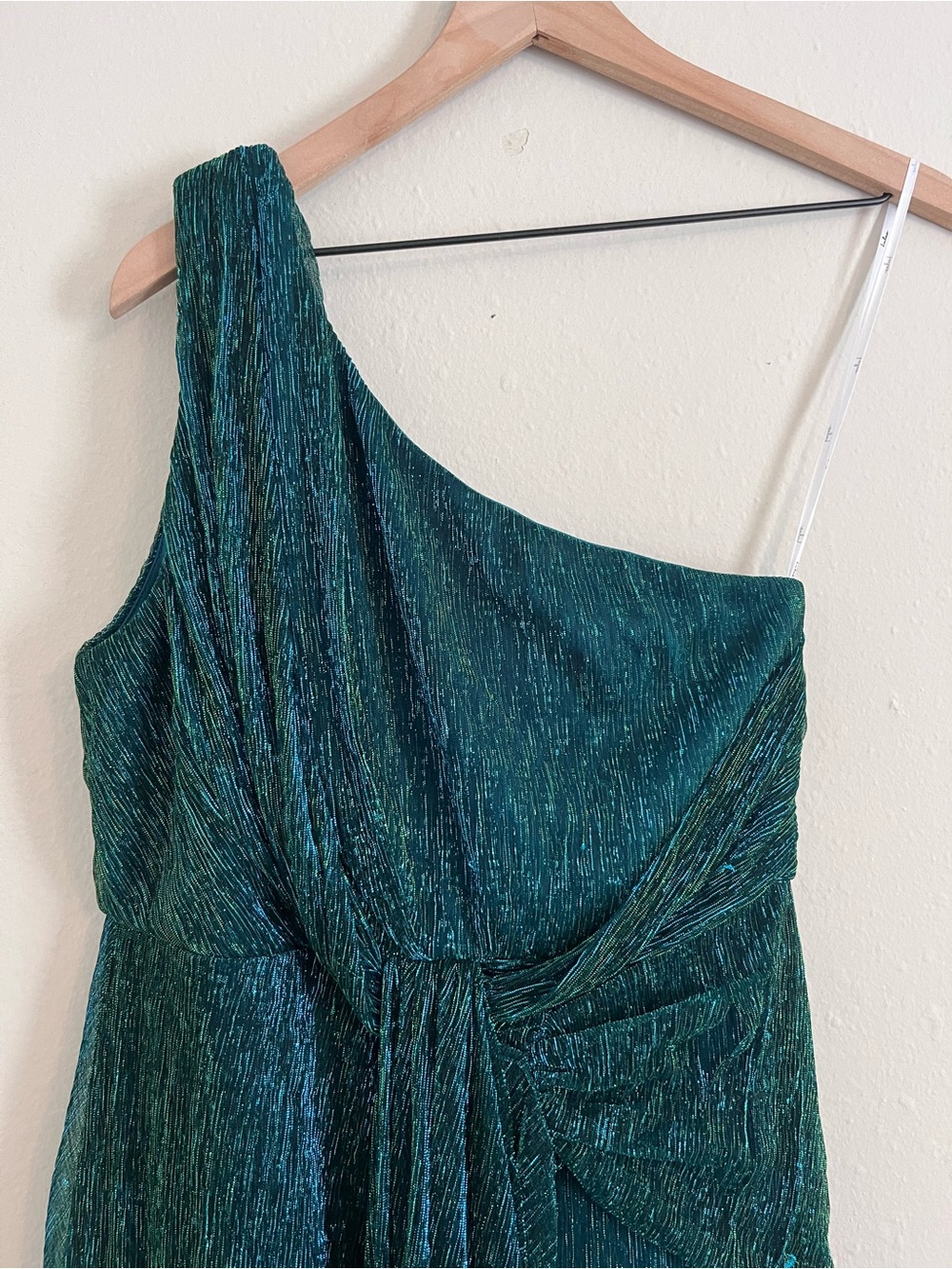 Lulus Glamorous Glitz Shiny Teal Green One-Shoulder Maxi Dress Sz Large Long - Picture 6 of 13